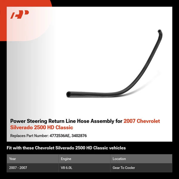 Power Steering Return Line Hose Assembly for 2007 Chevrolet Silverado 2500 HD Classic