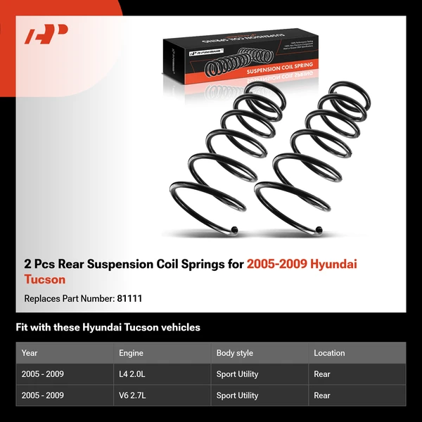 2 Pcs Rear Suspension Coil Springs for 2005-2009 Hyundai Tucson