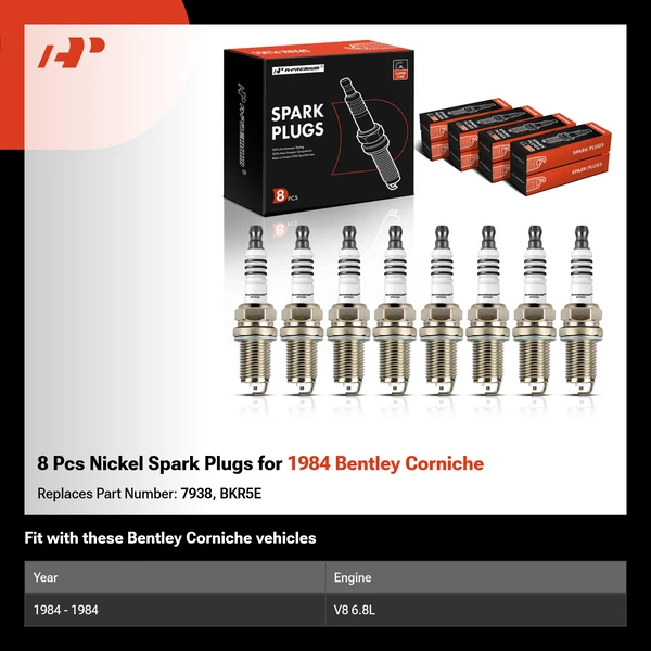 8 Pcs Nickel Spark Plugs for 1984 Bentley Corniche
