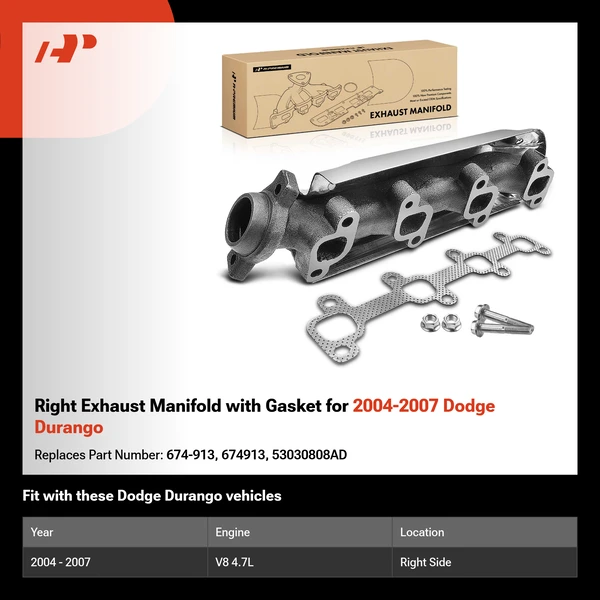 Right Exhaust Manifold with Gasket for 2004-2007 Dodge Durango
