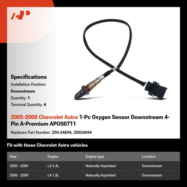 2005-2008 Chevrolet Astra 1-Pc Oxygen Sensor Downstream 4-Pin A-Premium APOS0711