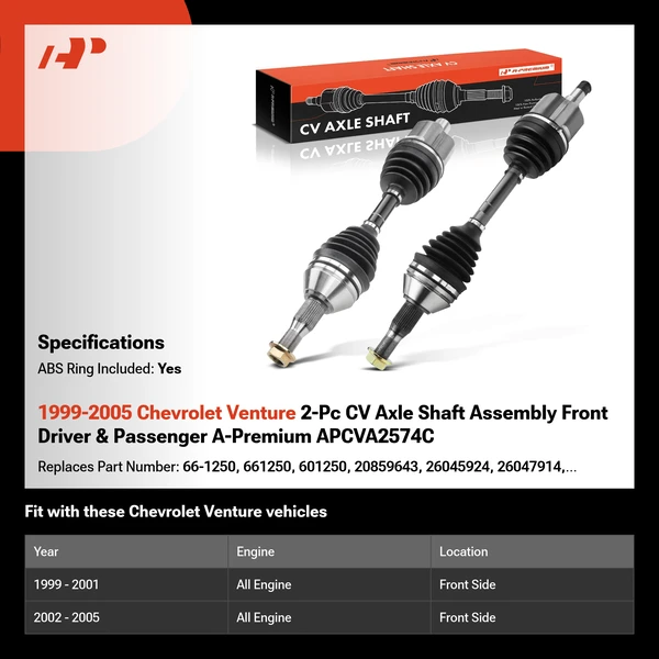 1999-2005 Chevrolet Venture 2-Pc CV Axle Shaft Assembly Front Driver & Passenger A-Premium APCVA2574C