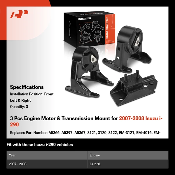 3 Pcs Engine Motor & Transmission Mount for 2007-2008 Isuzu i-290
