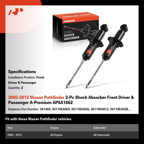 2005-2012 Nissan Pathfinder 2-Pc Shock Absorber Front Driver & Passenger A-Premium APSA1662