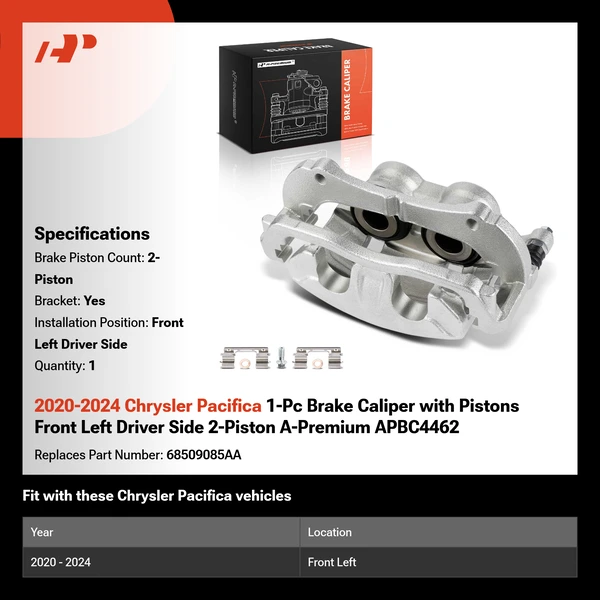 2020-2024 Chrysler Pacifica 1-Pc Brake Caliper with Pistons Front Left Driver Side 2-Piston A-Premium APBC4462