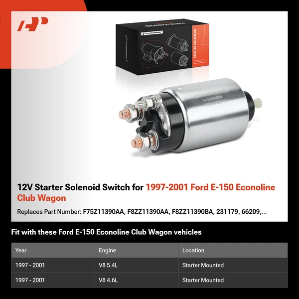 12V Starter Solenoid Switch for 1997-2001 Ford E-150 Econoline Club Wagon