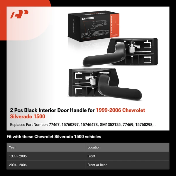 2 Pcs Black Interior Door Handle for 1999-2006 Chevrolet Silverado 1500