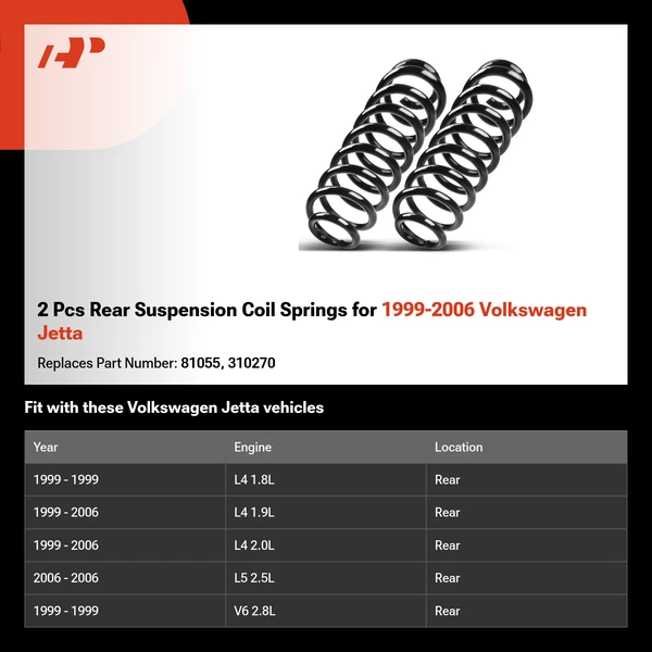 2 Pcs Rear Suspension Coil Springs for 1999-2006 Volkswagen Jetta