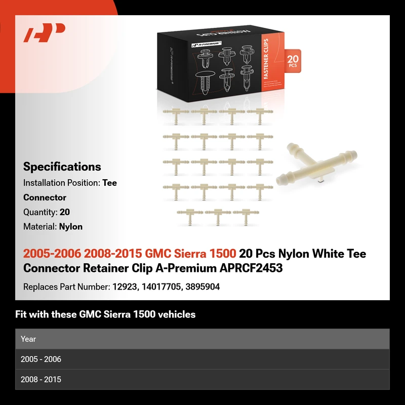 2005-2006 2008-2015 GMC Sierra 1500 20 Pcs Nylon White Tee Connector Retainer Clip A-Premium APRCF2453