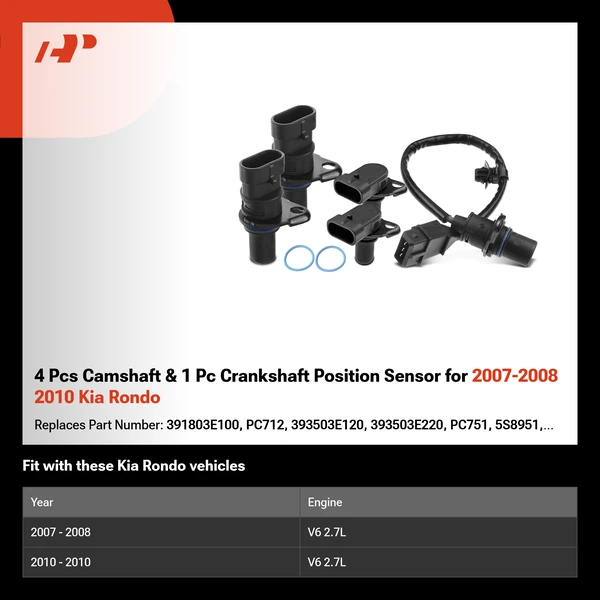 4 Pcs Camshaft & 1 Pc Crankshaft Position Sensor for 2007-2008 2010 Kia Rondo