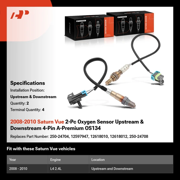 2008-2010 Saturn Vue 2-Pc Oxygen Sensor Upstream & Downstream 4-Pin A-Premium OS134