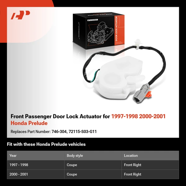 Front Passenger Door Lock Actuator for 1997-1998 2000-2001 Honda Prelude