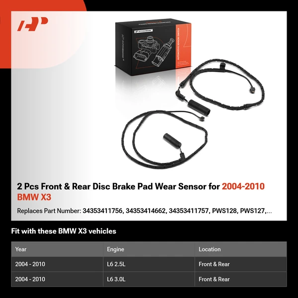 2 Pcs Front & Rear Disc Brake Pad Wear Sensor for 2004-2010 BMW X3