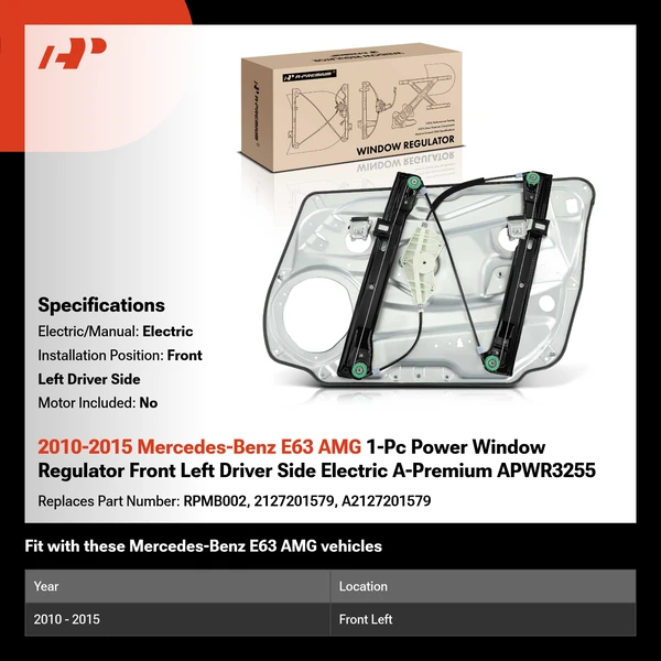 2010-2015 Mercedes-Benz E63 AMG 1-Pc Power Window Regulator Front Left Driver Side Electric A-Premium APWR3255