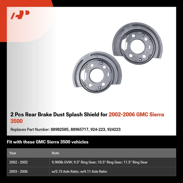 2 Pcs Rear Brake Dust Splash Shield for 2002-2006 GMC Sierra 3500