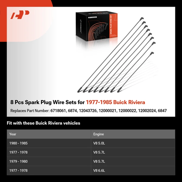 8 Pcs Spark Plug Wire Sets for 1977-1985 Buick Riviera