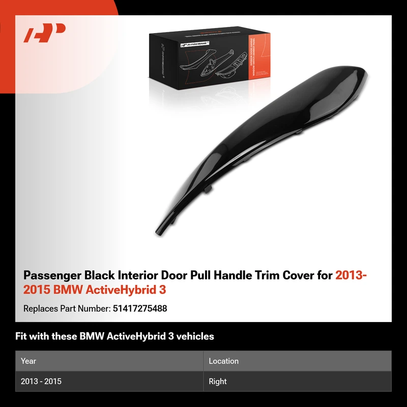 Passenger Black Interior Door Pull Handle Trim Cover for 2013-2015 BMW ActiveHybrid 3