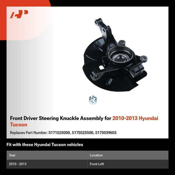 Front Driver Steering Knuckle Assembly for 2010-2013 Hyundai Tucson