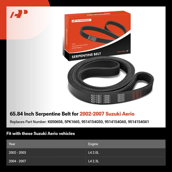65.84 Inch Serpentine Belt for 2002-2007 Suzuki Aerio