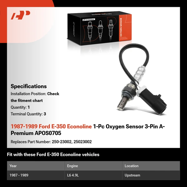 1987-1989 Ford E-350 Econoline 1-Pc Oxygen Sensor 3-Pin A-Premium APOS0705