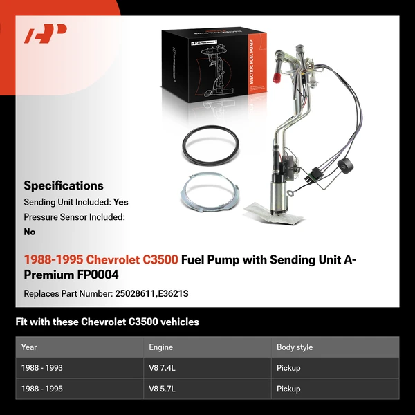 1988-1995 Chevrolet C3500 Fuel Pump with Sending Unit A-Premium FP0004