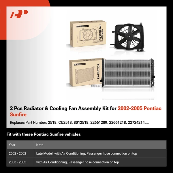 2 Pcs Radiator & Cooling Fan Assembly Kit for 2002-2005 Pontiac Sunfire