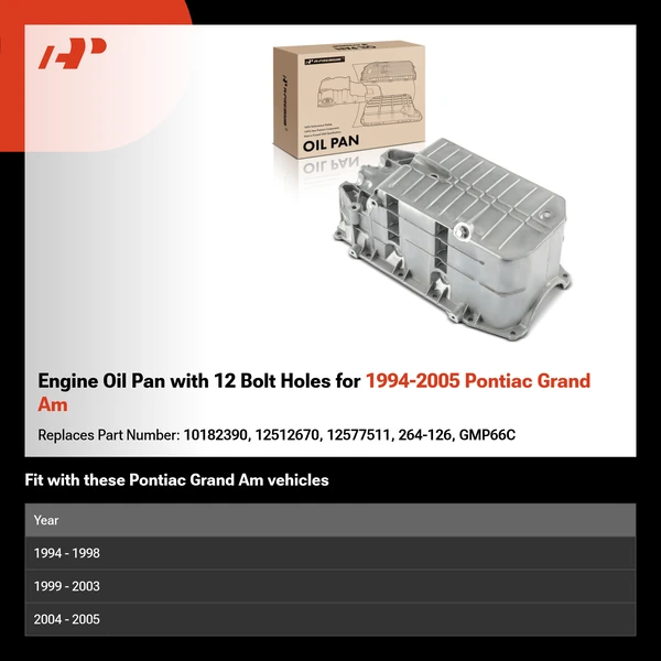 Engine Oil Pan with 12 Bolt Holes for 1994-2005 Pontiac Grand Am
