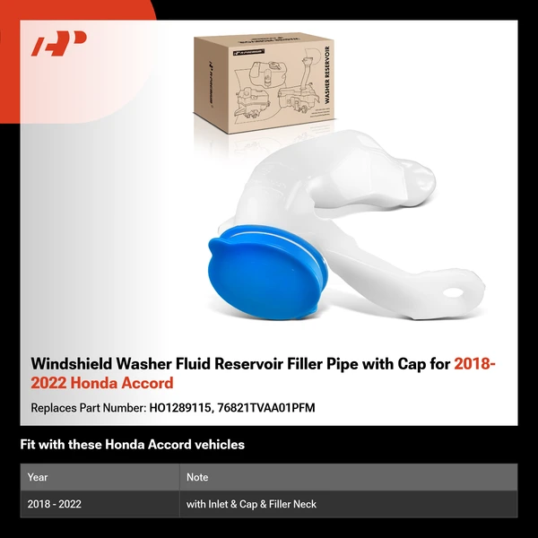 Windshield Washer Fluid Reservoir Filler Pipe with Cap for 2018-2022 Honda Accord