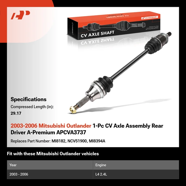 2003-2006 Mitsubishi Outlander 1-Pc CV Axle Assembly Rear Driver A-Premium APCVA3737