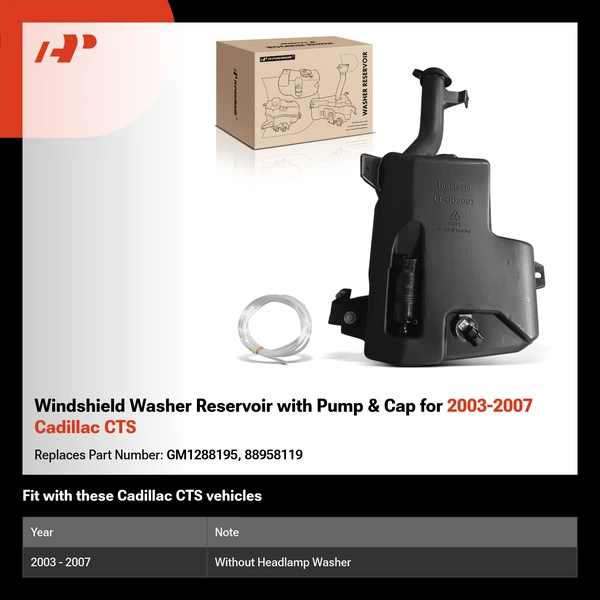 Windshield Washer Reservoir with Pump & Cap for 2003-2007 Cadillac CTS