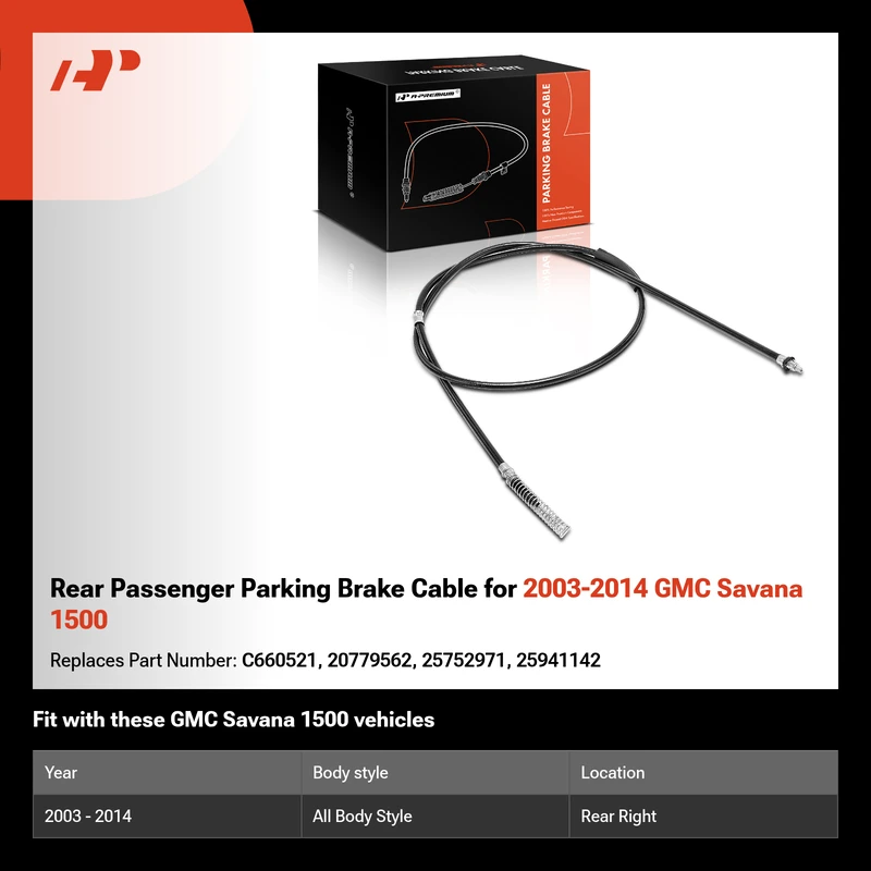 Rear Passenger Parking Brake Cable for 2003-2014 GMC Savana 1500