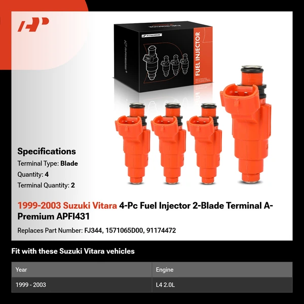 1999-2003 Suzuki Vitara 4-Pc Fuel Injector 2-Blade Terminal A-Premium APFI431