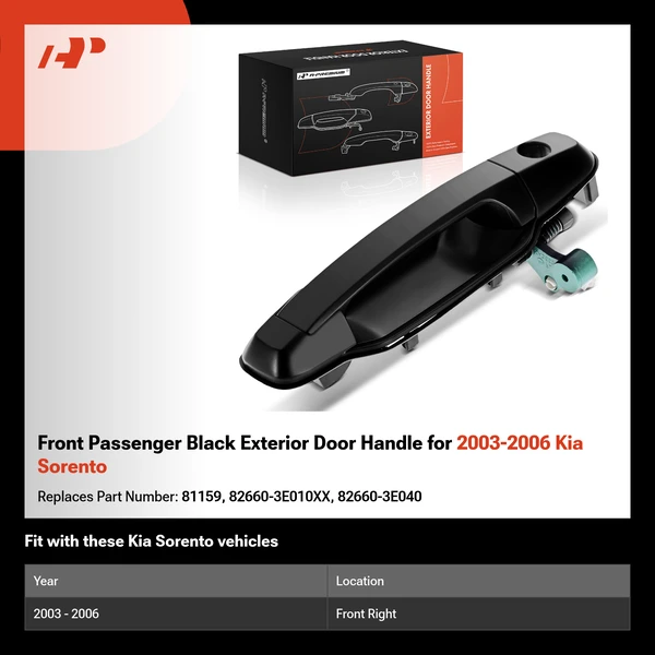 Front Passenger Black Exterior Door Handle for 2003-2006 Kia Sorento