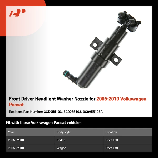 Front Driver Headlight Washer Nozzle for 2006-2010 Volkswagen Passat