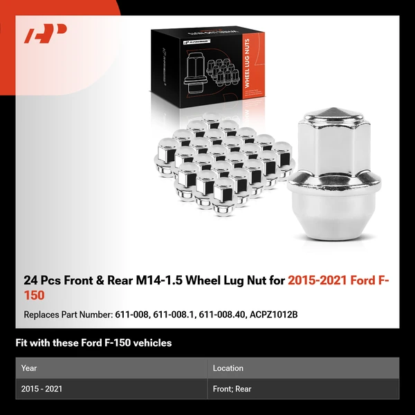 24 Pcs Front & Rear M14-1.5 Wheel Lug Nut for 2015-2021 Ford F-150