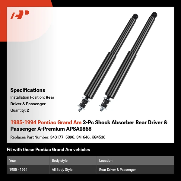 1985-1994 Pontiac Grand Am 2-Pc Shock Absorber Rear Driver & Passenger A-Premium APSA0868