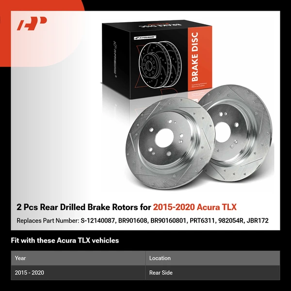 2 Pcs Rear Drilled Brake Rotors for 2015-2020 Acura TLX