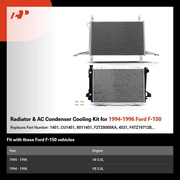 Radiator & AC Condenser Cooling Kit for 1994-1996 Ford F-150