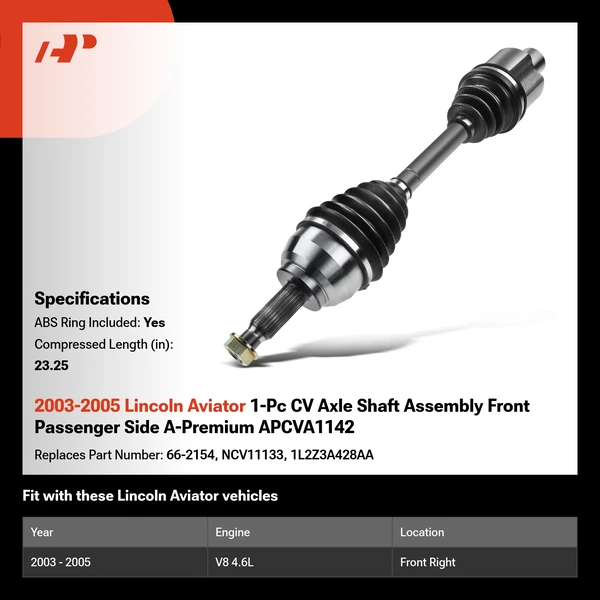 2003-2005 Lincoln Aviator 1-Pc CV Axle Shaft Assembly Front Passenger Side A-Premium APCVA1142