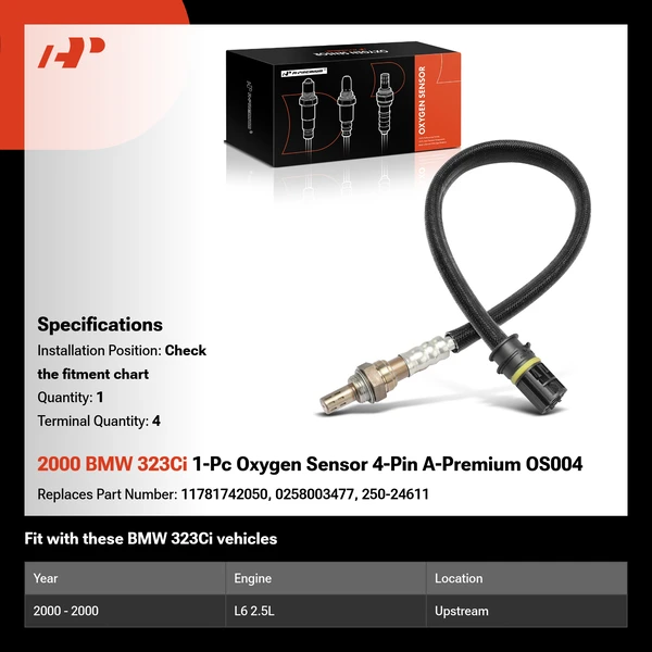 2000 BMW 323Ci 1-Pc Oxygen Sensor 4-Pin A-Premium OS004
