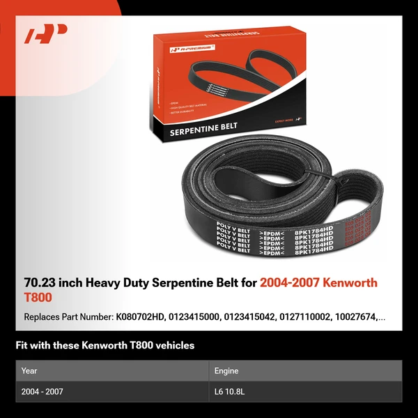 70.23 inch Heavy Duty Serpentine Belt for 2004-2007 Kenworth T800