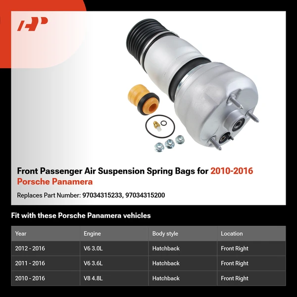 Front Passenger Air Suspension Spring Bags for 2010-2016 Porsche Panamera
