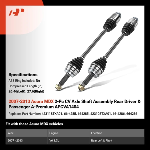 2007-2013 Acura MDX 2-Pc CV Axle Shaft Assembly Rear Driver & Passenger A-Premium APCVA1404