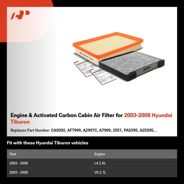 Engine & Activated Carbon Cabin Air Filter for 2003-2008 Hyundai Tiburon