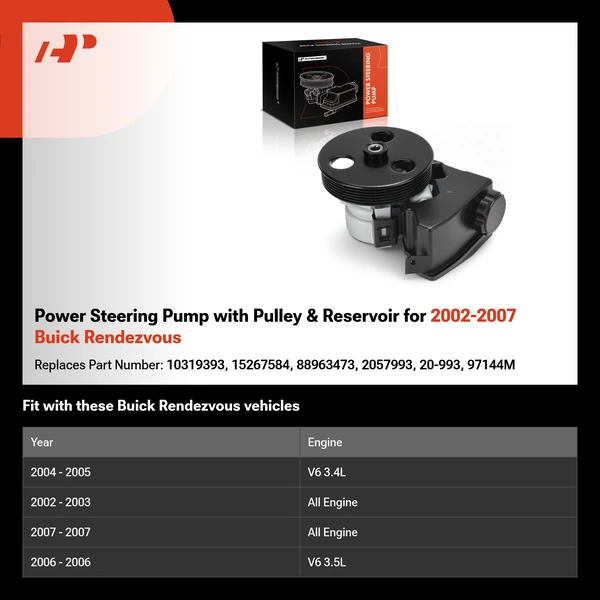 Power Steering Pump with Pulley & Reservoir for 2002-2007 Buick Rendezvous