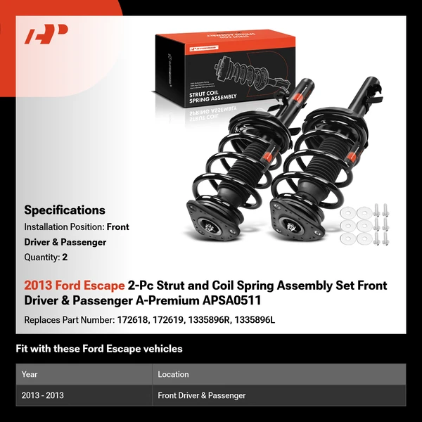 2013 Ford Escape 2-Pc Strut and Coil Spring Assembly Set Front Driver & Passenger A-Premium APSA0511