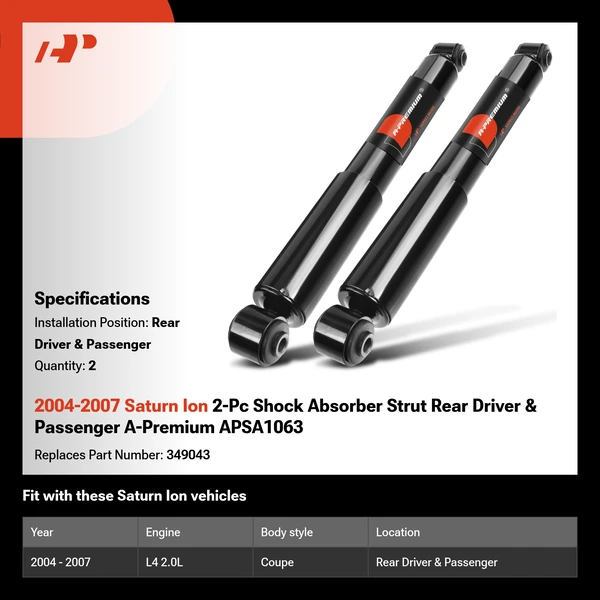 2004-2007 Saturn Ion 2-Pc Shock Absorber Strut Rear Driver & Passenger A-Premium APSA1063