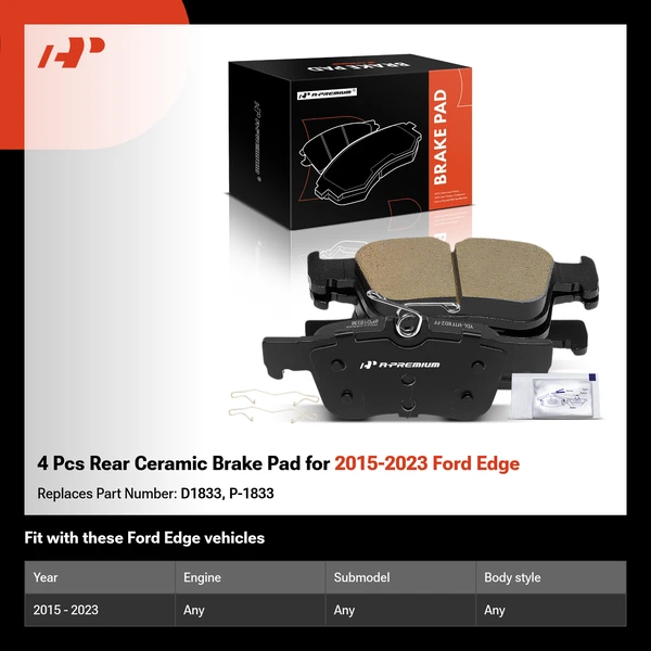 4 Pcs Rear Ceramic Brake Pad for 2015-2023 Ford Edge
