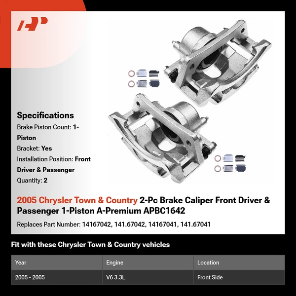 2005 Chrysler Town & Country 2-Pc Brake Caliper Front Driver & Passenger 1-Piston A-Premium APBC1642