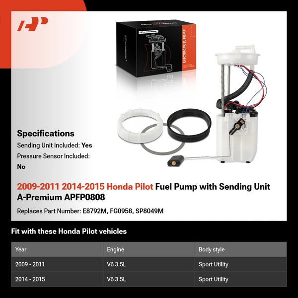 2009-2011 2014-2015 Honda Pilot Fuel Pump with Sending Unit A-Premium APFP0808